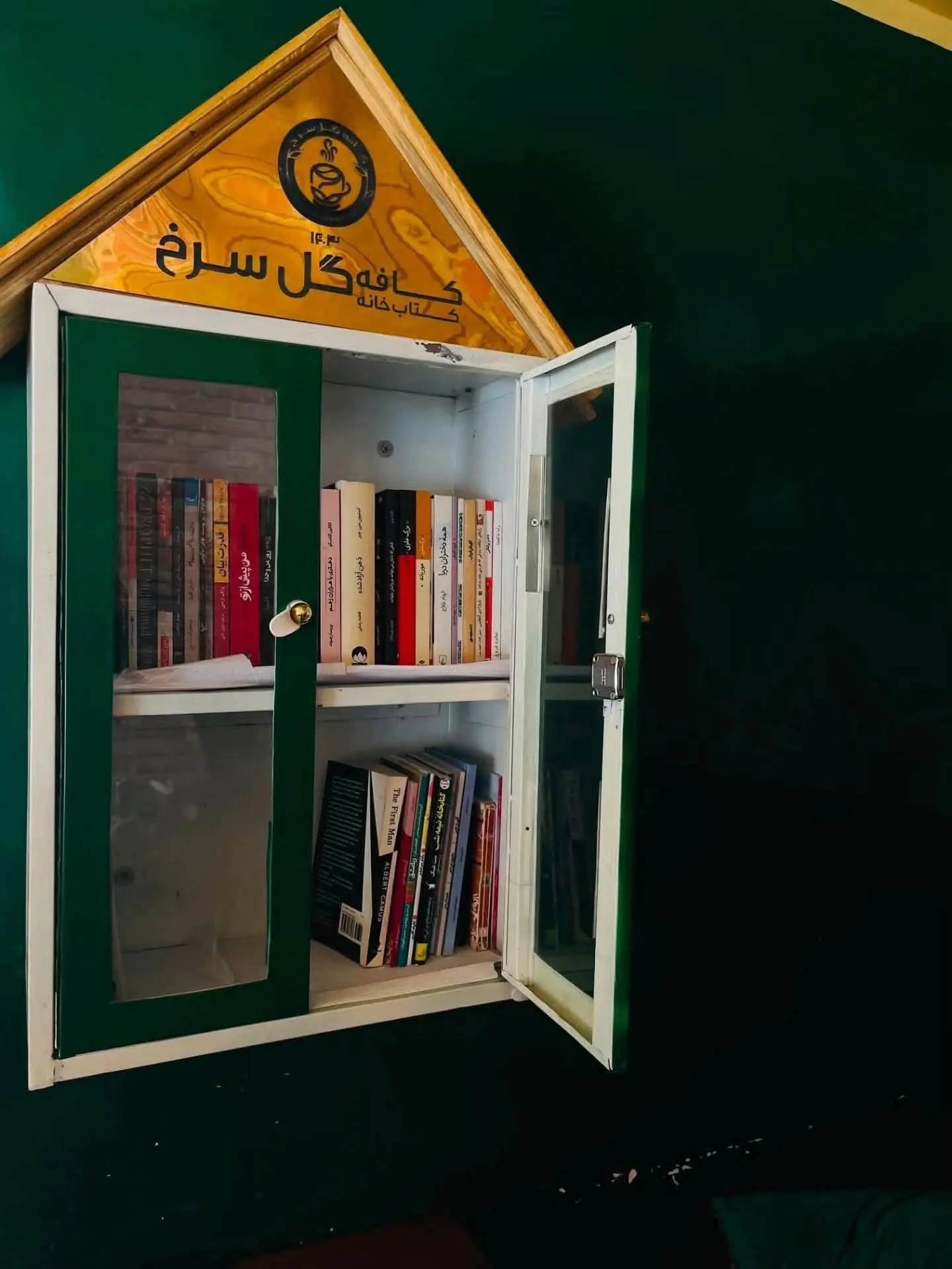 The cafe's little library of books